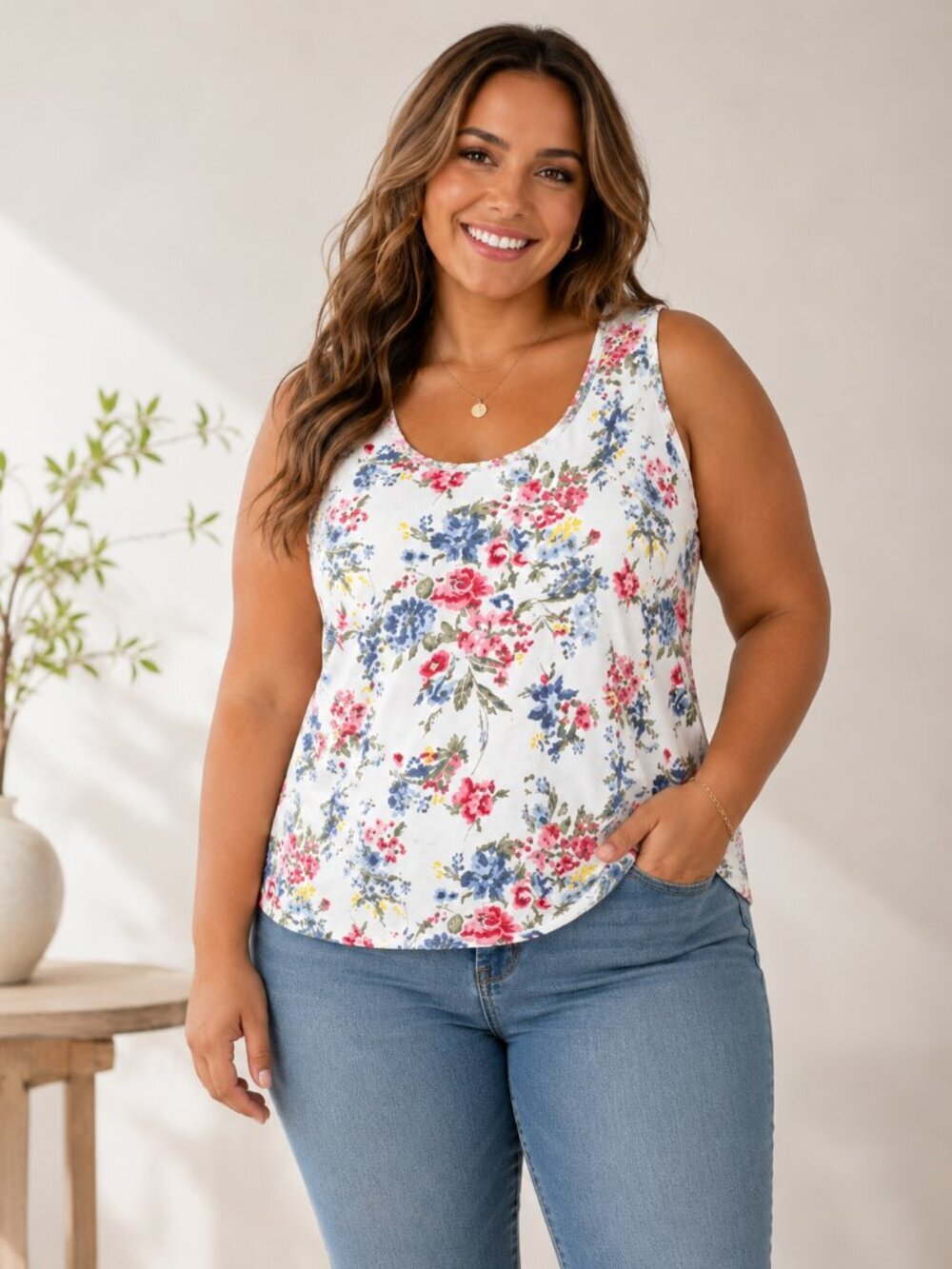 Time and Tru Floral Sleeveless Tank Top